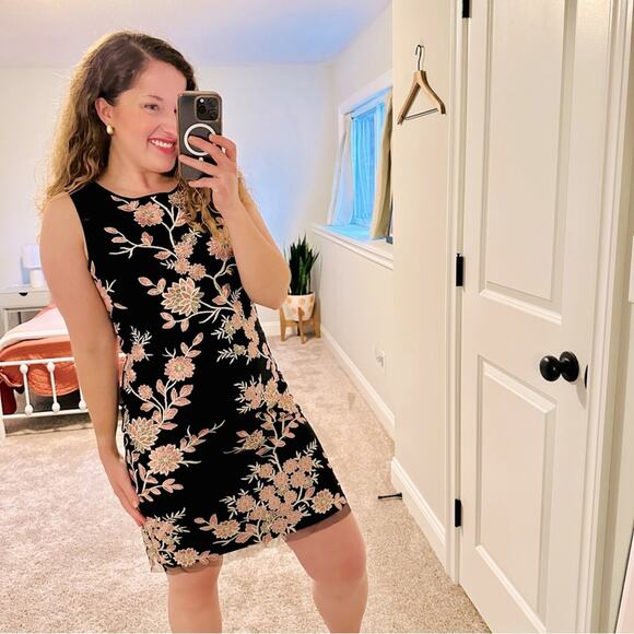 Jessica Howard Dresses & Skirts - Jessica Howard Black Pink Gold Floral Embroidered Mini Dress 6